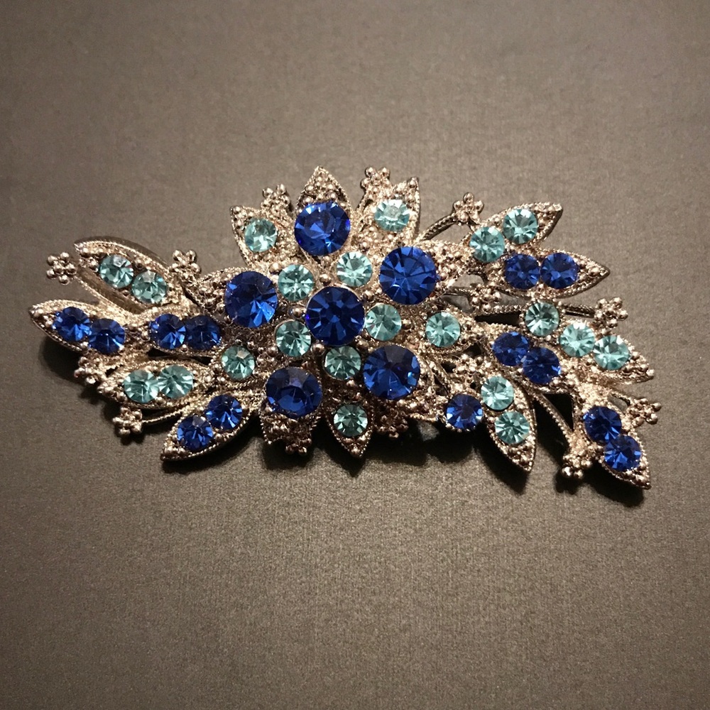 Blue & Teal Rhinestone Pin Pendant Vintage Insp.
